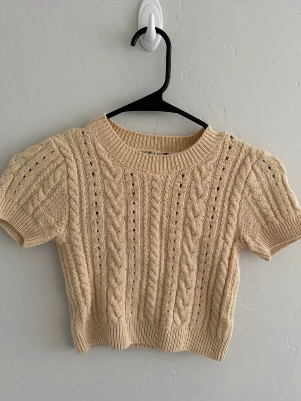 Free People Cream Cable Knit Short Sleeve Sweater - Women